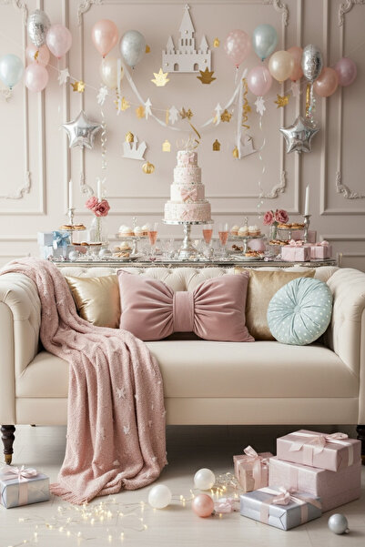 JACA XXL Velvet Fabric Pillow Christmas New Year Party Themed Bowknot Appearance Decorative Throw Pillow Set