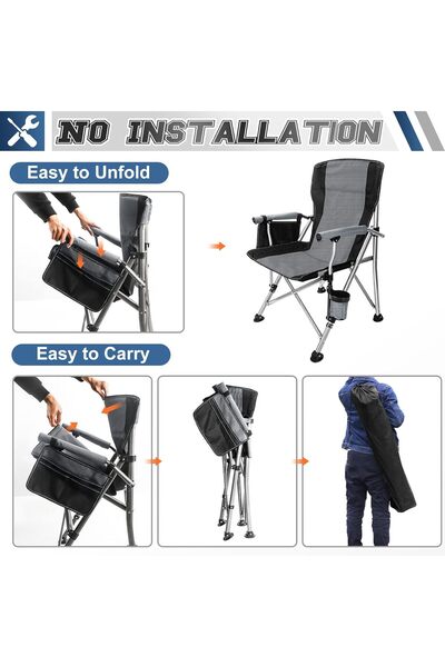 BUNCA Heavy-duty folding camping chair with backrest, side pocket and cup holder – practical for trips and outings |