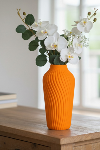 MEK مزهرية بلاستيكية حديثة مزخرفة باللون البرتقالي (20x10 سم)