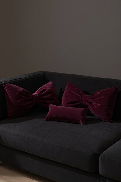 JACA Set de perne decorative din material textil catifelat cu aspect de fundă...