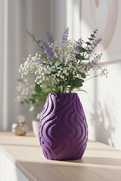 MEK Vază decorativă din plastic cu design în dungi violet (18x14cm)