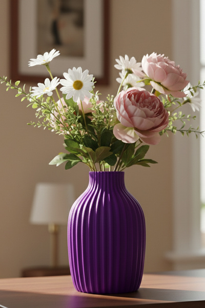 MEK Класическа декоративна пластмасова ваза с ивици, лилава (20x13,5 cm)