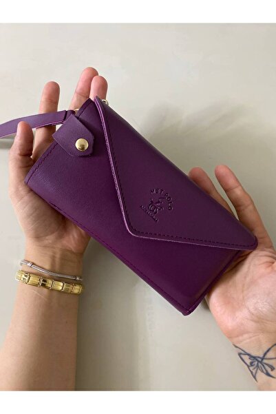 Marvelis Si̇ndi̇ Purple Color Multi-Compartment Women's Wallet with Wrist Strap