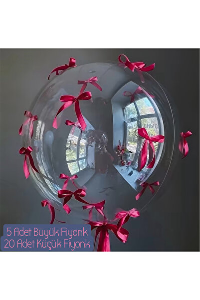 edalle Fuşya Fiyonk Seti, 5 Büyük-20 Küçük Saten Kurdele Fiyonk, Doğum Günü, ...
