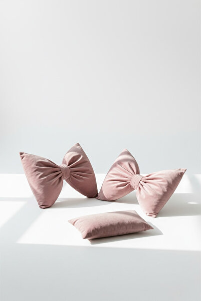 JACA Bowknot Appearance Velvet Fabric Decorative Inner Filled Ribbon Pillow Cushion Set (3 Pieces)