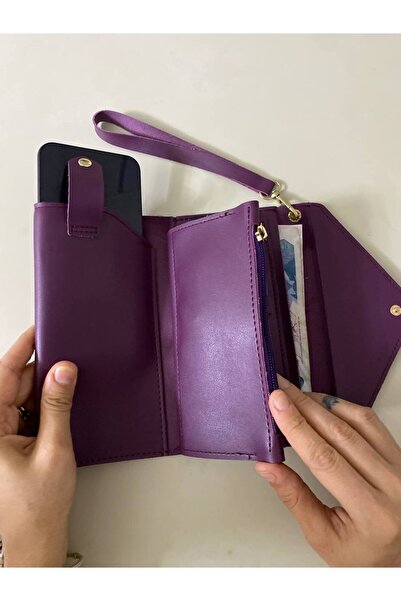 Marvelis Si̇ndi̇ Purple Color Multi-Compartment Women's Wallet with Wrist Strap