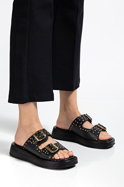 mysticaluxe Shoes Staple Detailed Double Buckle Soft Sole Casual Women's Slippers Z001