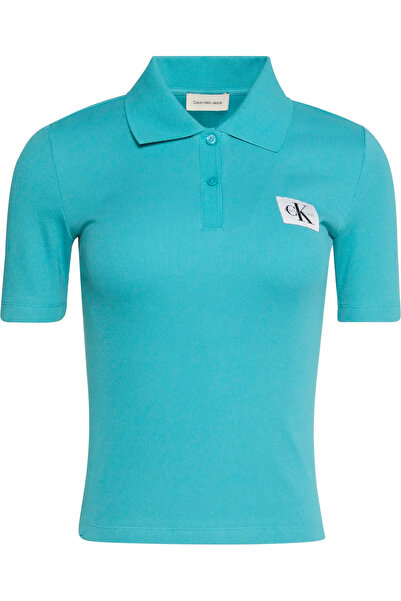 Calvin Klein A - WOVEN LABEL 2X2 RIB POLO Yeşil Kadın Polo T-Shirt