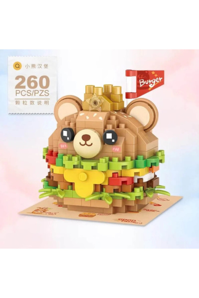 Loz Sweetheart Doctrine Series: Bear Burger |   260 Pieces Micro Blocks |   14+ Years Old |   Food Mockup