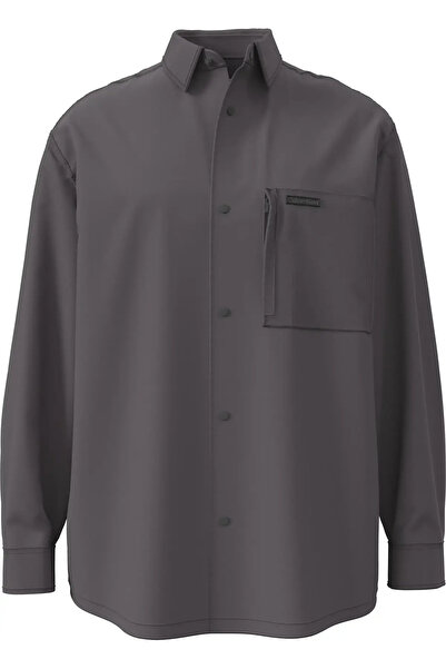 Calvin Klein LS COTTON NYLON RLXD SHIRT JACKE Gri Erkek Tişört