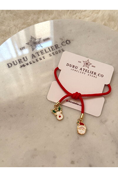 DURUATELİER Çam Ağacı Ve Noel Baba Charmlı Yılbaşı Model Halat Bileklik
