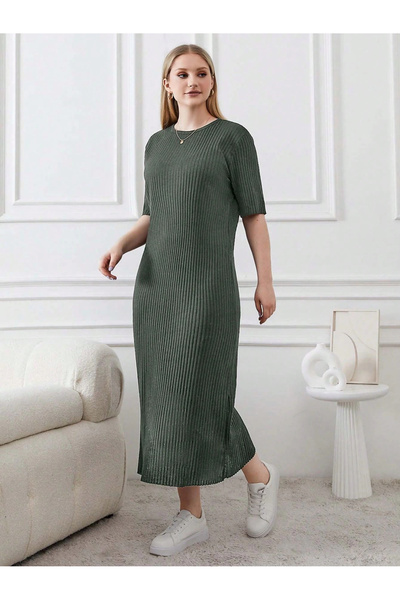 ModaSehle Women's Plus Size Short Sleeve Slit Detail Camisole Dress