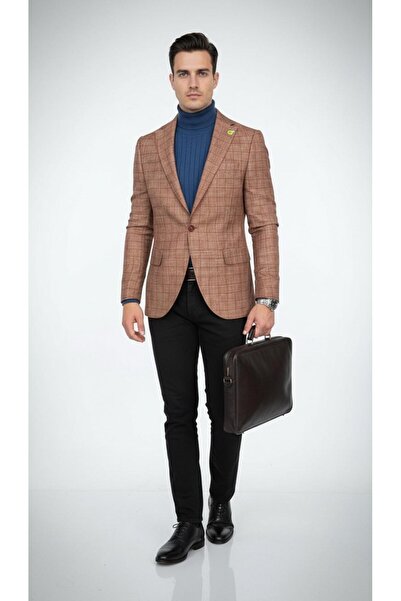 Plus Scorpion Ekoseli Slim Fit Erkek Blazer Ceket – Şık Modern Tasarım, Tek Düğmeli