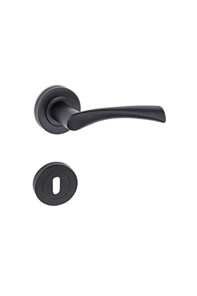 EYMEN YAPI Hira Mina Alüminyum Yuvarlak Rozetli Kapı Kolu Mat Siyah Oda