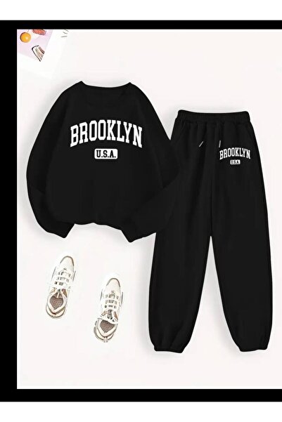 Oceanwear طقم بدلة رياضية من قطعتين من بروكلين مطبوع برقبة دائرية مبطن بالصوف