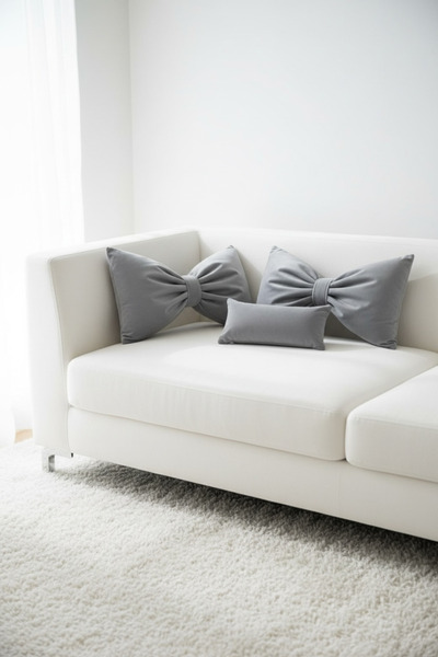 JACA Bowknot Appearance Velvet Fabric Decorative Inner Filled Ribbon Pillow Cushion Set (3 Pieces)