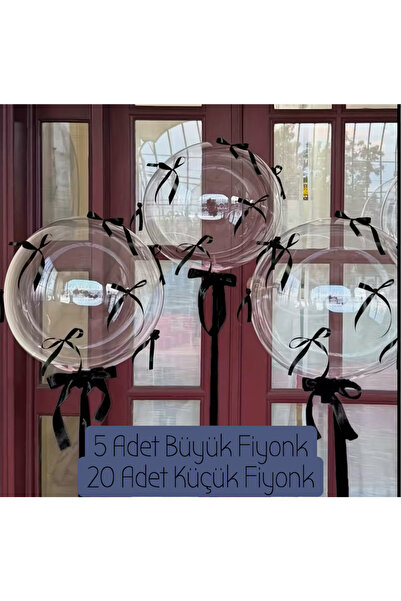 edalle Siyah Fiyonk Seti, 5 Büyük-20 Küçük Saten Kurdele Fiyonk, Doğum Günü, ...