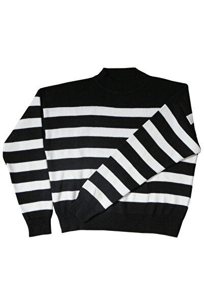 ASG TEKSTİL supradimensionat Pulover cu dungi pentru femei cu guler înalt - C...