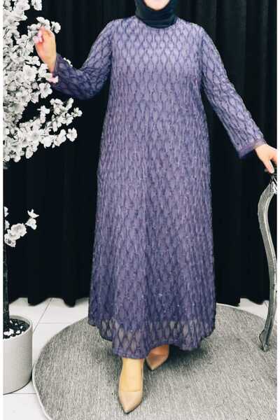 HESNA Silvery Detailing Large Size Chiffon Evening Dress