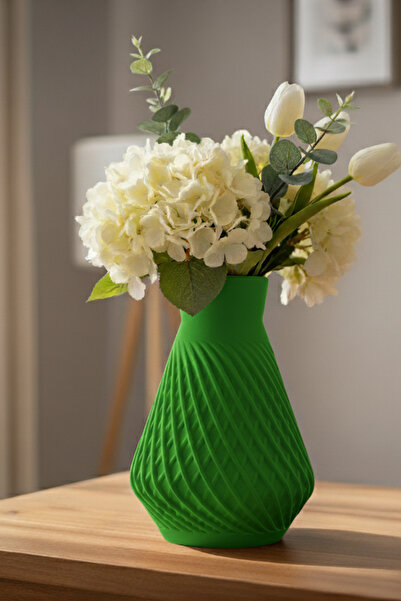 MEK Vază decorativă din plastic cu design spiralat modern, verde (20x14cm)