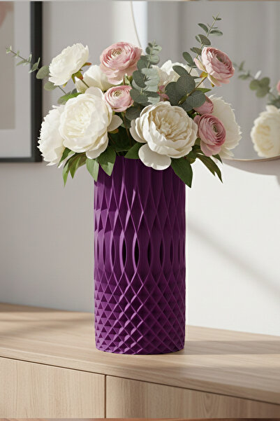 MEK Vază modernă din plastic cu textura optică brodata violet (20x10cm)