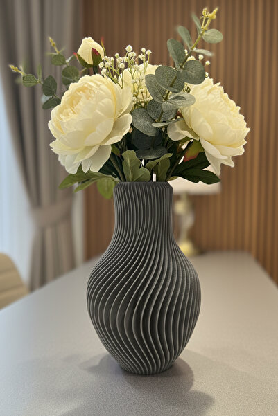 MEK Μοντέρνο πλαστικό βάζο με σπειροειδή σχεδίαση γκρι (20x13cm)