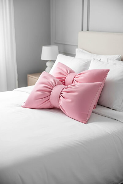 JACA Set of 2 Bowknot-Looking Decorative Linen Fabric Pillow Ribbon Gift Throw Pillow Cushion Set (2 Pieces)