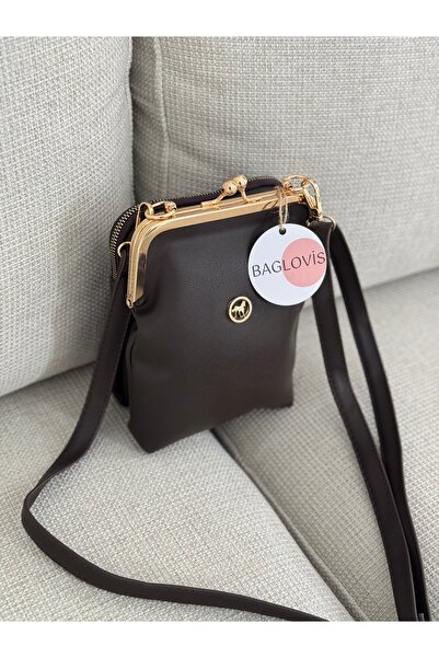 BAGLOVİS Coffee Vintage Metal Framed Cross Strap Women's Shoulder Bag En15 Boy20