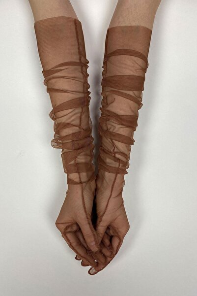 Limelia Bakır Rengi Uzun Şık Gelin Eldiveni Tül Eldiven Nikah/düğün/parti Eld...