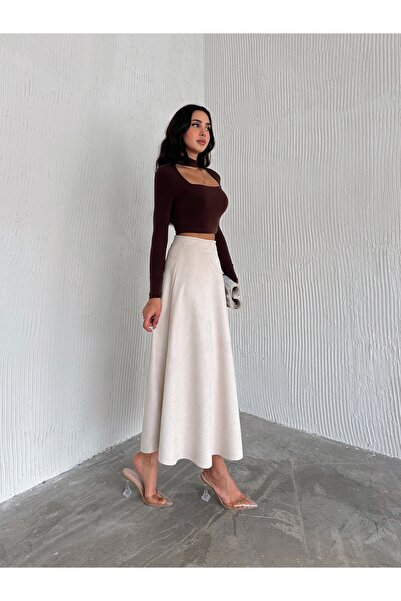 MİSPİER Suede Flared Skirt