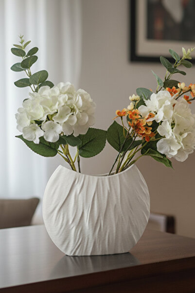 MEK Crinkled Line Decorative Modern Vase White (17X22Cm)