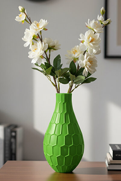 MEK Vază decorativă din plastic cu model de fagure geometrică verde (22x15cm)