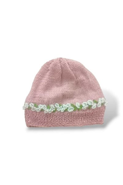 Tokuşka Knitted Embroidery Flower Pattern Pearl Bead Embroidered Women's Winter Beanie