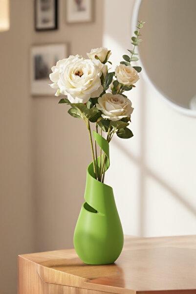 MEK Vază decorativă din plastic cu design spiralat verde (21x7,5cm)