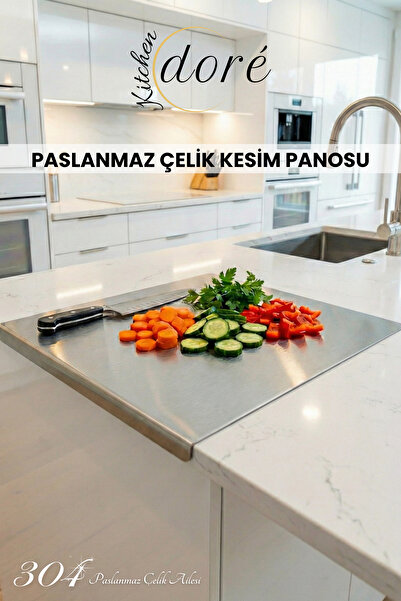 KitchenDORE لوح تقطيع كبير الحجم 304 من الفولاذ المقاوم للصدأ عالي الجودة، لا يسبب تقطيع العجين وانسكاب الزيت