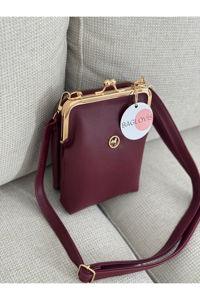 BAGLOVİS Burgundy Vintage Metal Framed Cross Strap Women's Shoulder Bag En15 Boy20
