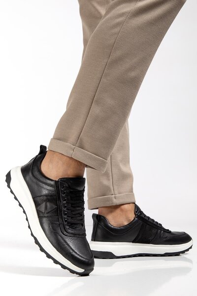 Dilimler Ayakkabı Genuine Leather Men's Casual Daily Shoes Black Faylon Sole Side Printed