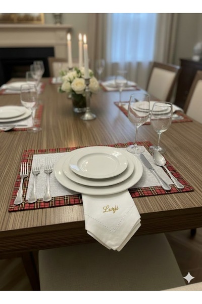 Durushe طقم مائدة أمريكي أحمر منقوش – أناقة ريفية للعام الجديد