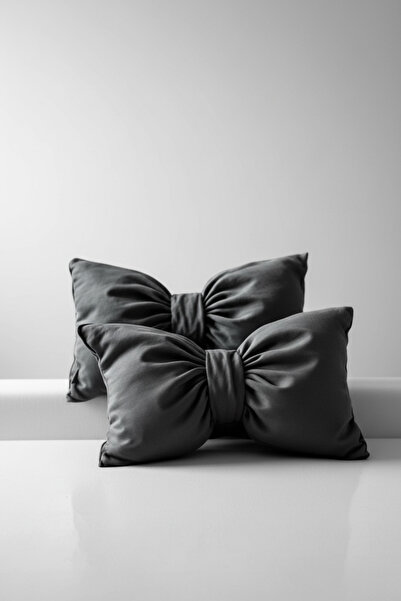 JACA Set of 2 Bowknot-Looking Decorative Linen Fabric Pillow Ribbon Gift Throw Pillow Cushion Set (2 Pieces)