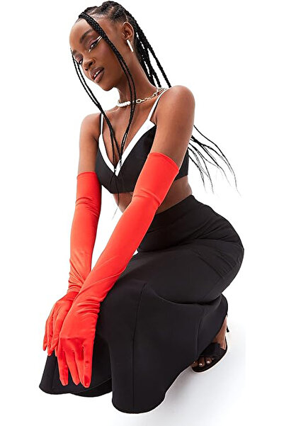 Limelia Long Satin Bridal Gloves For Women Wedding Henna Night Gloves Red