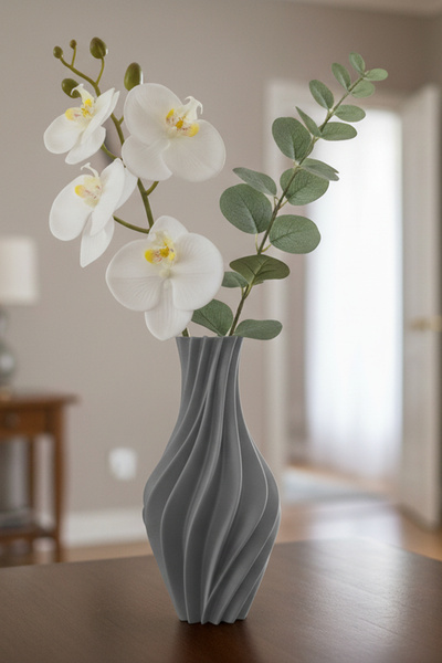 MEK مزهرية بلاستيكية مزخرفة بتصميم حلزوني باللون الرمادي (18×17.5 سم)