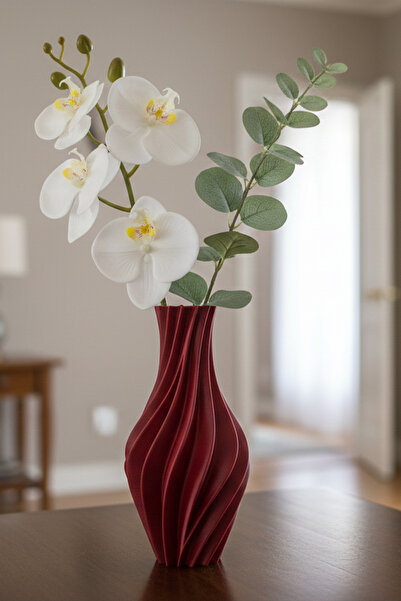 MEK مزهرية بلاستيكية مزخرفة حلزونية الشكل باللون الأحمر (18×17.5 سم)