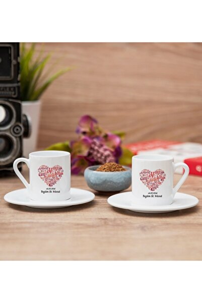 Bade TASARIM KİŞİYE ÖZEL İKİLİ BEYAZ TÜRK KAHVE FİNCANI