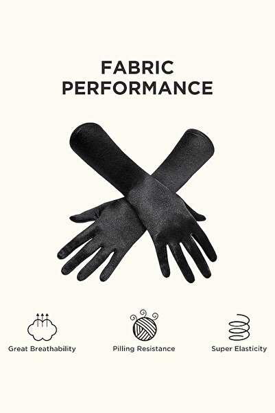 Limelia Yarım Kol Parlak Saten Eldiven Saten Gelin Düğün Nikah Eldiveni Siyah