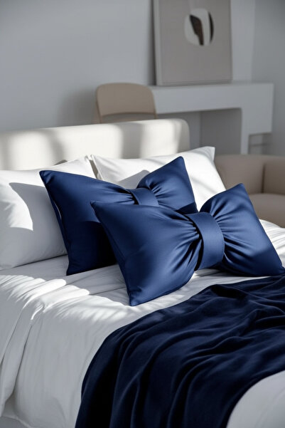 JACA Set of 2 Bowknot-Looking Decorative Linen Fabric Pillow Ribbon Gift Thro...