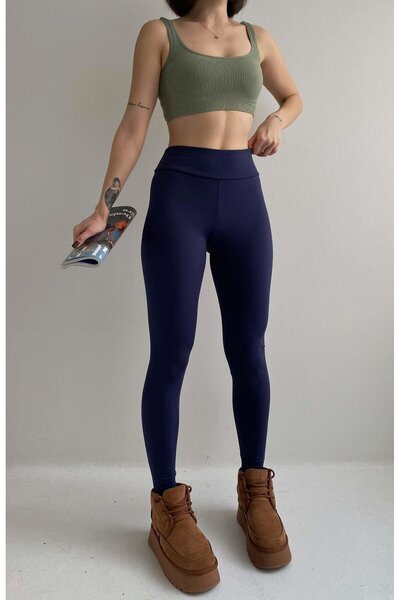 QUUL WEAR مبطن بالصوف سروال ضيق باللون الأزرق الداكن لا غنى عنه للأيام الباردة