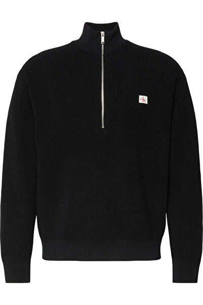 Calvin Klein LS EZ COTTON WAFFLE QUARTER ZIP Erkek Siyah Sweatshirt