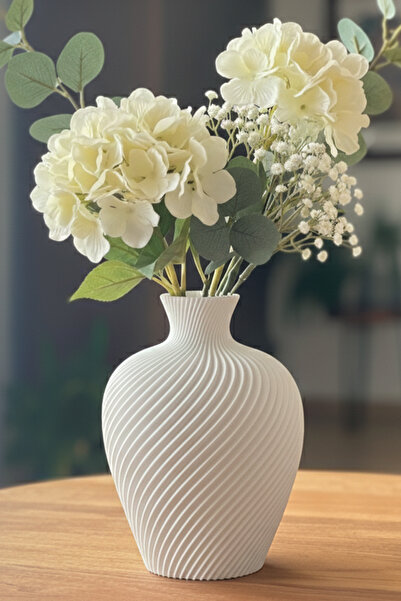 MEK مزهرية بلاستيكية مزخرفة بتصميم حلزوني باللون الأبيض (20 × 15 سم)