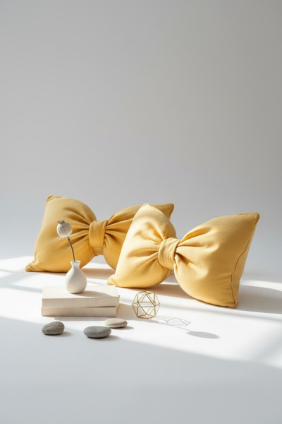 JACA Set of 2 Bowknot-Looking Decorative Linen Fabric Pillow Ribbon Gift Throw Pillow Cushion Set (2 Pieces)