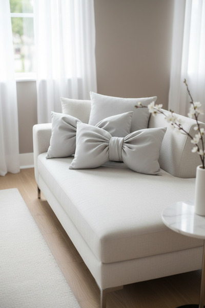 JACA Set of 2 Bowknot-Looking Decorative Linen Fabric Pillow Ribbon Gift Throw Pillow Cushion Set (2 Pieces)